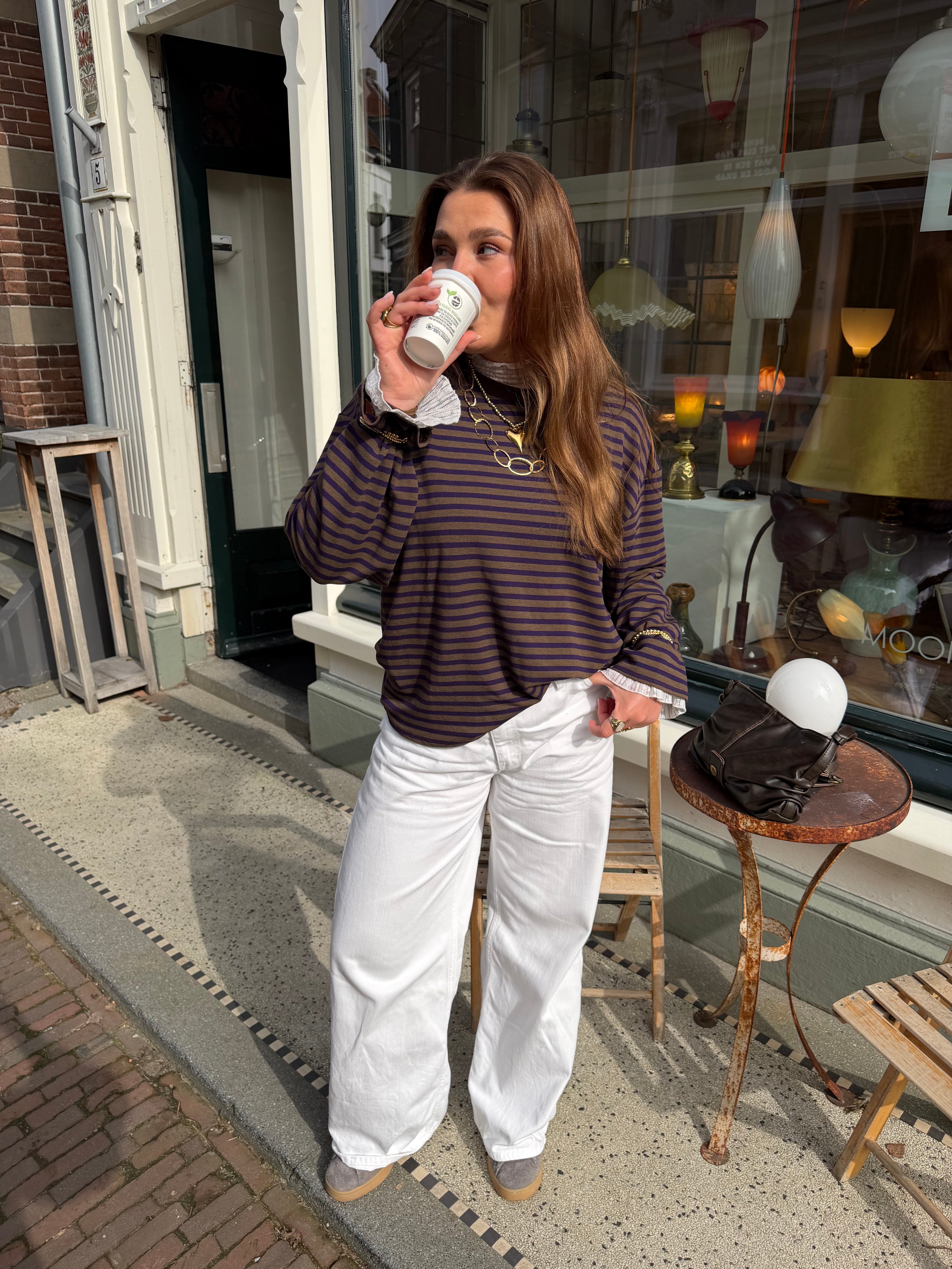 Eme striped top - bruin/navy