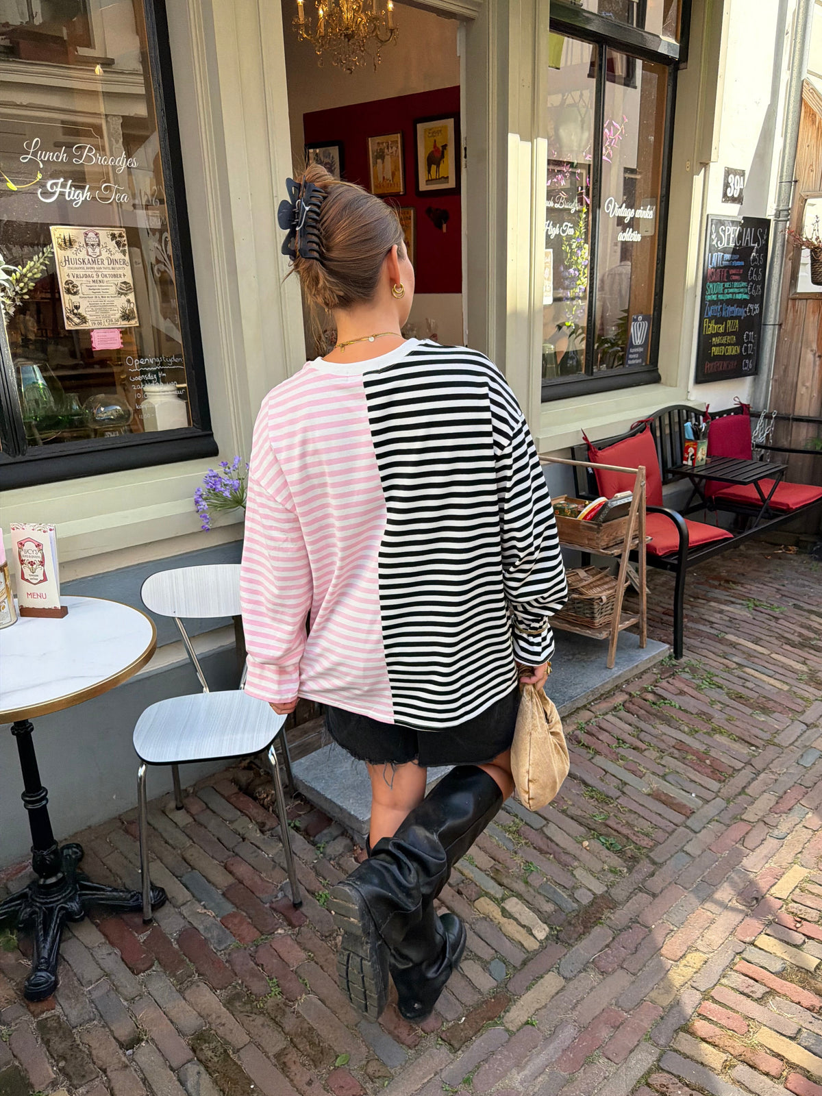 Oversized striped longsleeve - roze