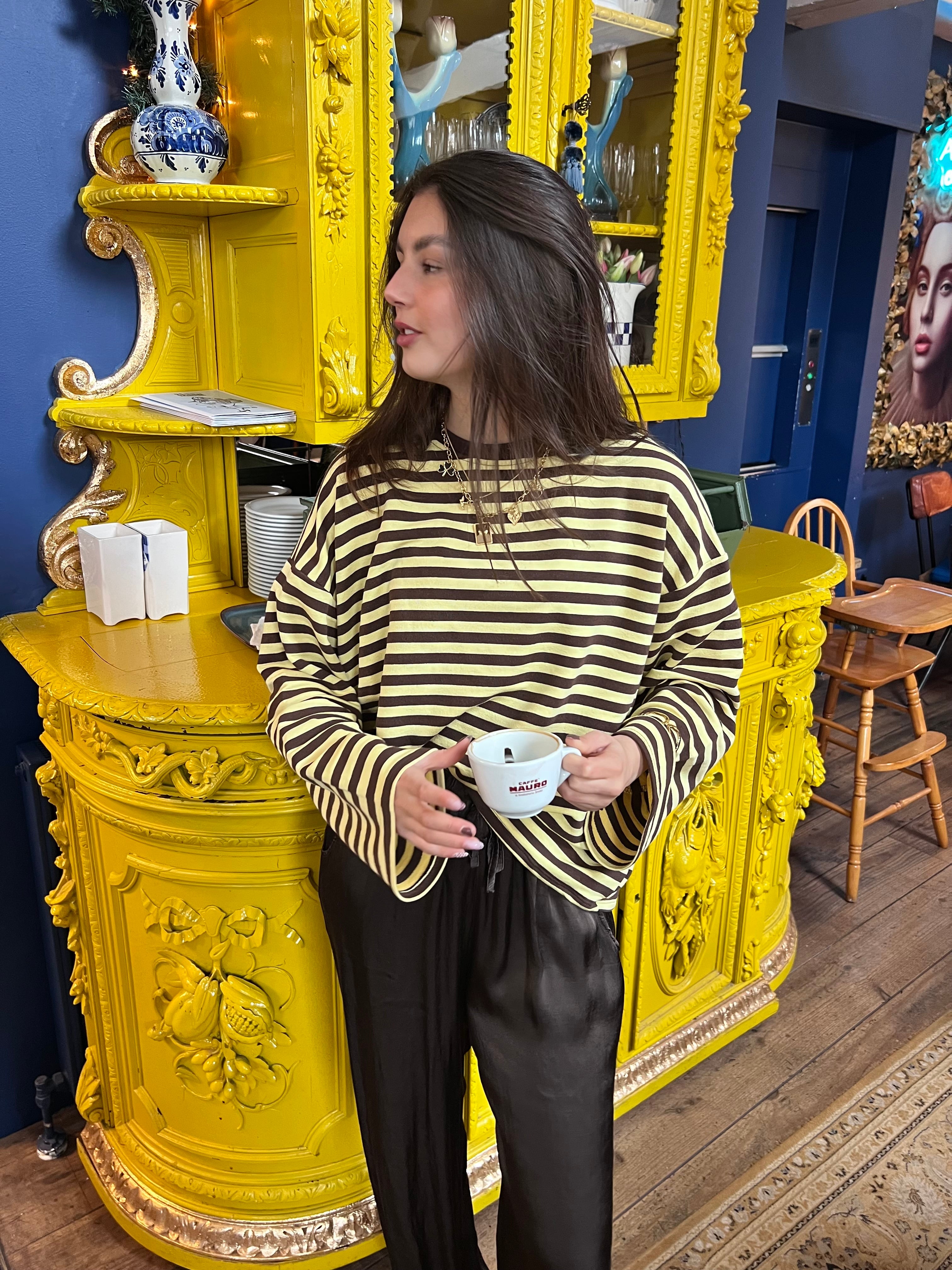 Eme striped top - geel/bruin