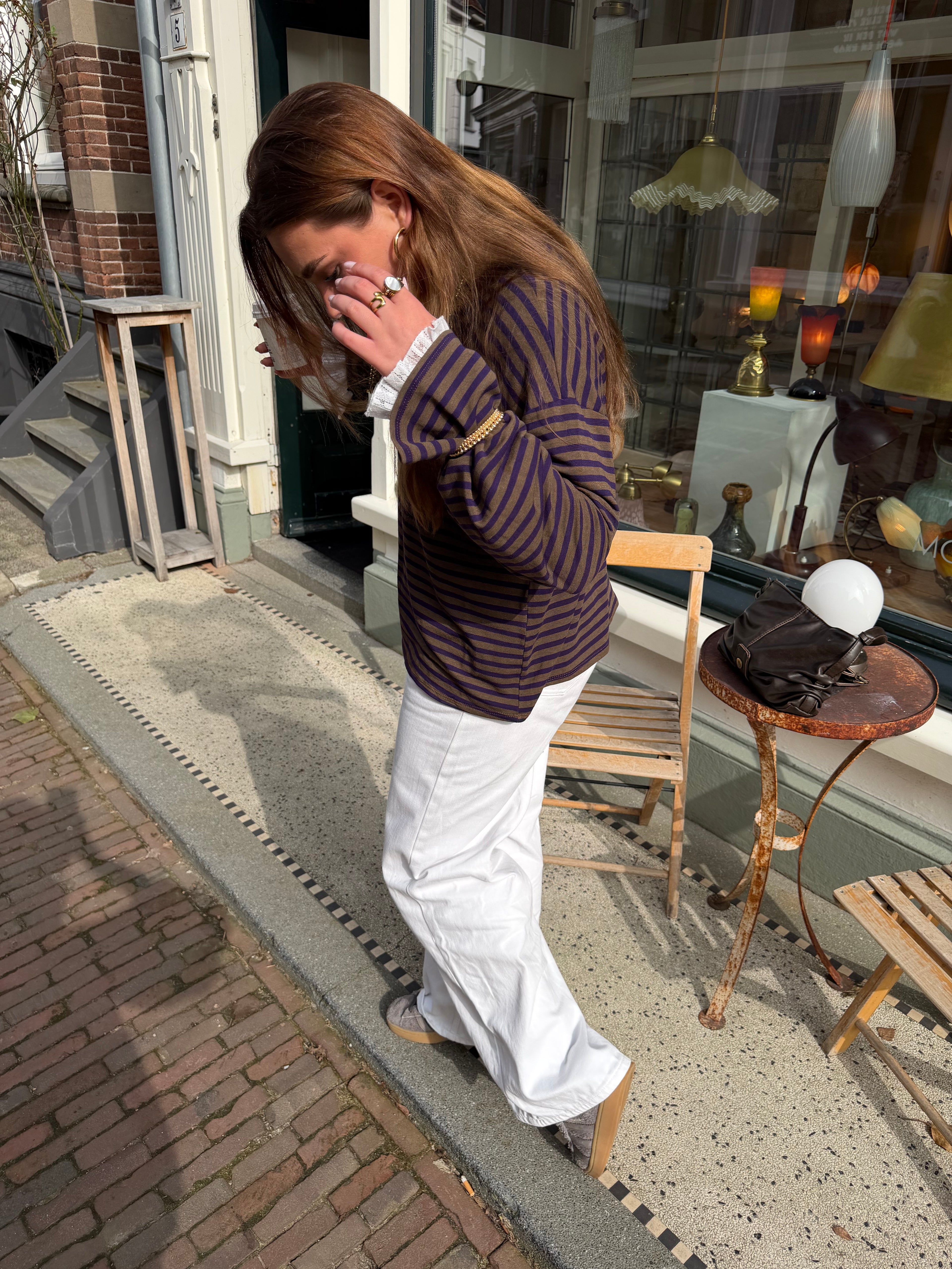 Eme striped top - bruin/navy