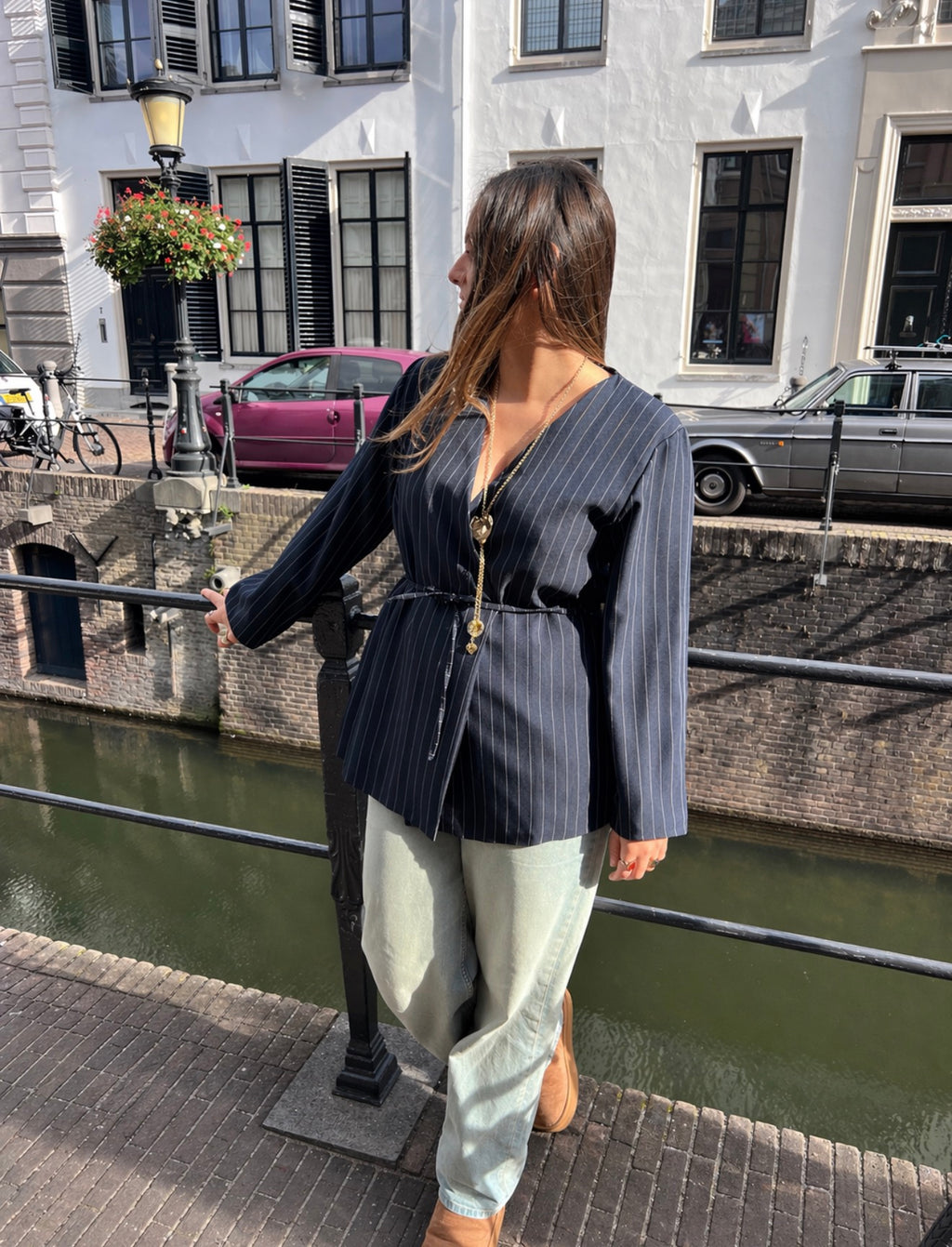 Florence striped blazer - marineblauw