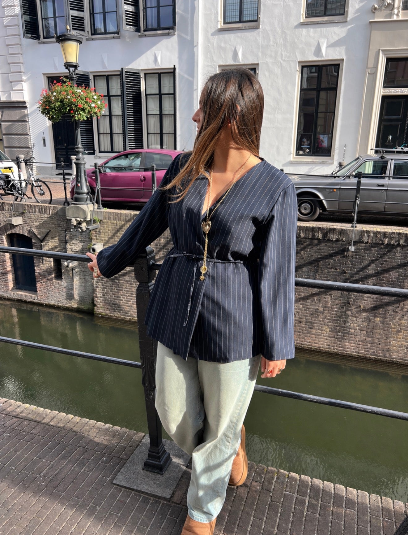 Florence striped blazer - marineblauw